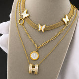 Butterflies Necklace, 18K Gold Plated Steel