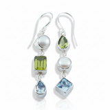 Peridot/ Pearl/ Blue Topaz Sterling Silver Earrings