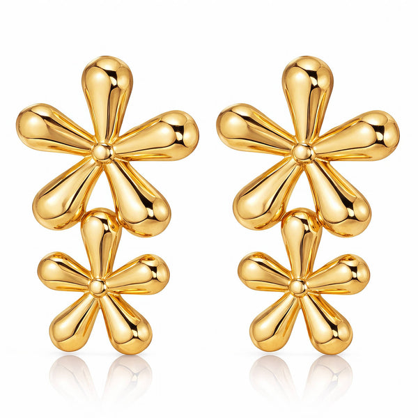 Flowers Earrings, 18K Gold Plated Steel