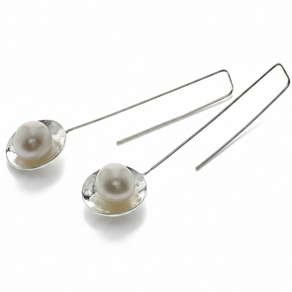 Pearl Geometric Sterling Silver Drop Earrings