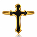 Ring, 18K Gold Plated Cross Steel Ring
