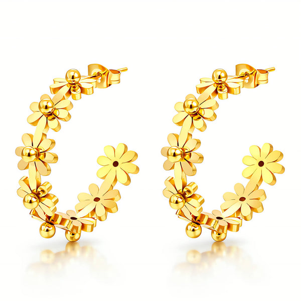 Flower Meadow Earrings, 18K Gold Plated Steel