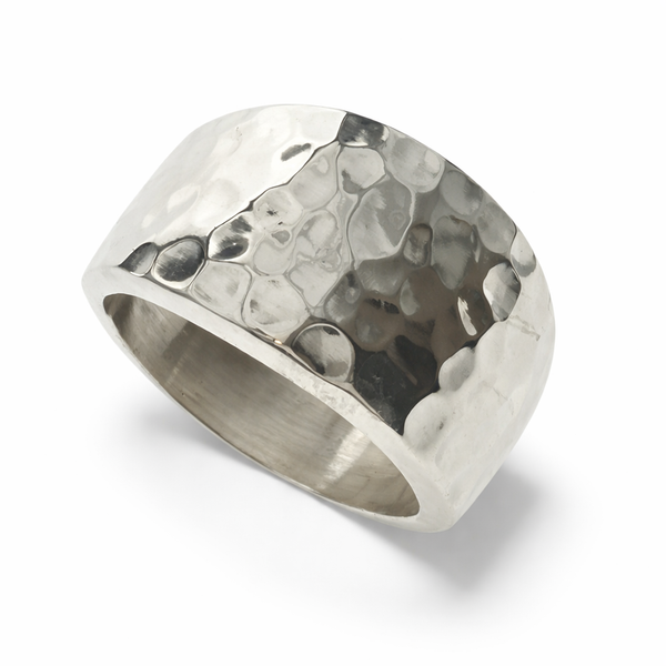 Hammered 11mm Sloped Sterling Silver Ring