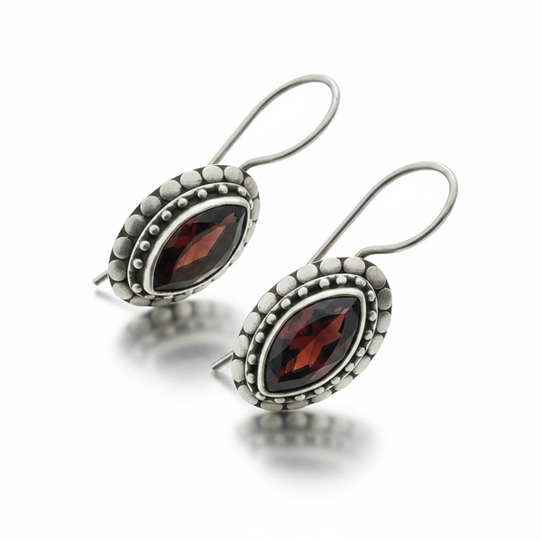 Genuine Sterling Silver and Oval Garnet Earrings