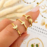 Ring, 18K Gold Plated Cross Steel Ring