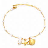 Starfish And Seashell Anklet, 18K Gold Plated Steel