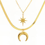 Crescent And Star Necklace, 18K Gold Plated Steel
