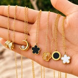 Flower Necklace, 18K Gold Plated Steel