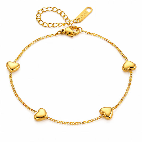 Hearts Bracelet, 18K Gold Plated Steel