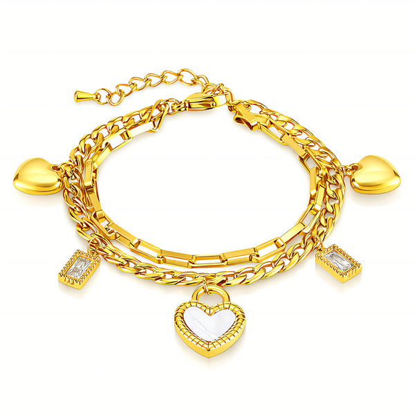 Hearts Bracelet, 18K Gold Plated Steel
