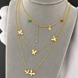 Butterflies Necklace, 18K Gold Plated Steel