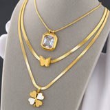 Butterfly Necklace, 18K Gold Plated Steel
