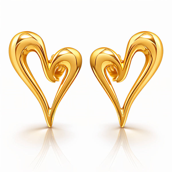 Hearts Earrings, 18K Gold Plated Steel