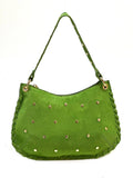 Italian Studded Suede Half Moon Shoulder Bag