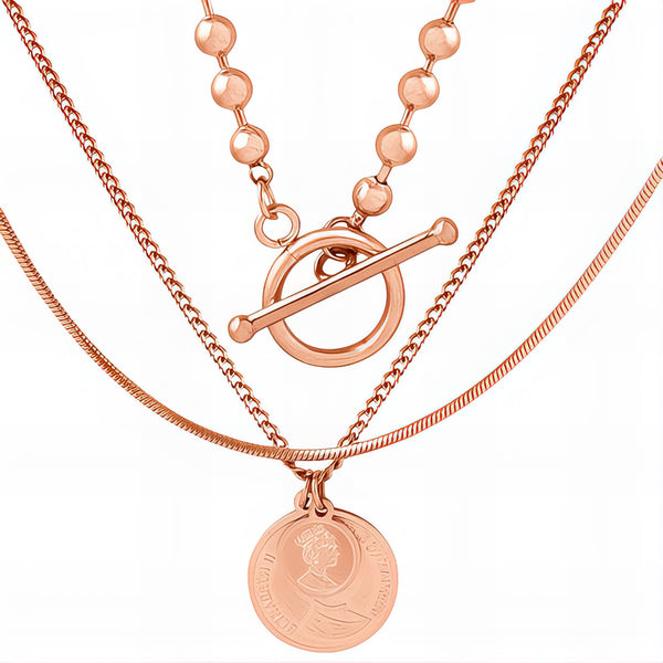 Coins Necklace, 18K Gold Plated Steel