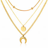 Crescent And Star Necklace, 18K Gold Plated Steel