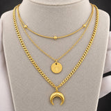 Crescent And Star Necklace, 18K Gold Plated Steel