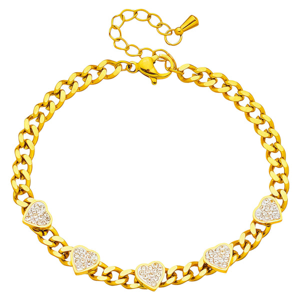 Hearts Bracelet, 18K Gold Plated Steel