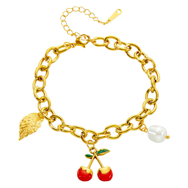 Cherry Bracelet, 18K Gold Plated Steel