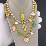 Evil Eyes Necklace, 18K Gold Plated Steel