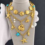 Seashells Necklace, 18K Gold Plated Steel
