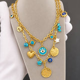 Evil Eye Necklace, 18K Gold Plated Steel