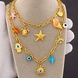 Evil Eyes Necklace, 18K Gold Plated Steel