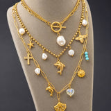 Dolphin Necklace, 18K Gold Plated Steel