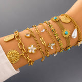 Flower Meadow Bracelet, 18K Gold Plated Steel