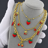 Strawberry Necklace, 18K Gold Plated Steel