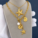 Starfish Necklace, 18K Gold Plated Steel