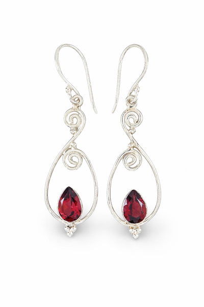Garnet Swirl Sterling Silver Earrings