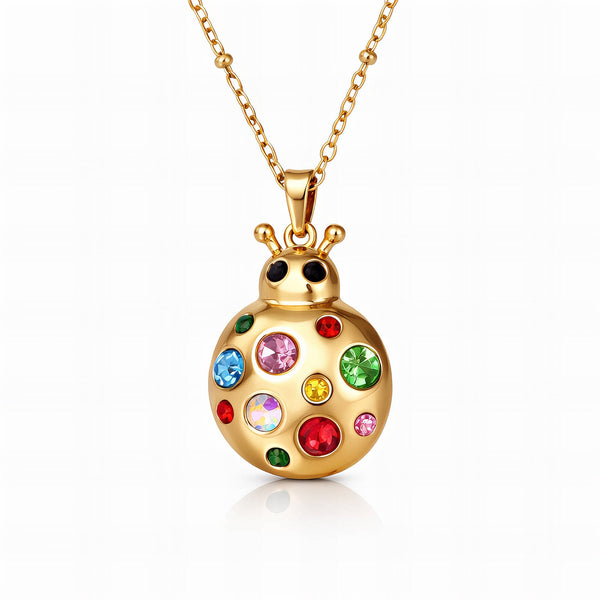 Ladybug Necklace, 18K Gold Plated Steel