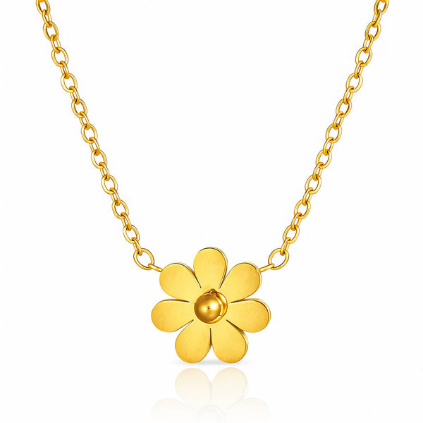 Flower Necklace, 18K Gold Plated Steel