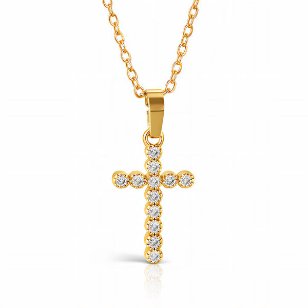 Cross Necklace, 18K Gold Plated Steel