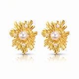 Flowers Earrings, 18K Gold Plated Steel