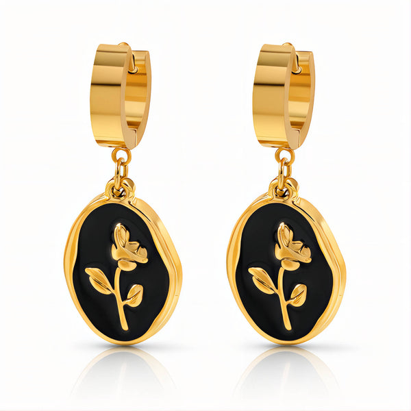 Flowers Earrings, 18K Gold Plated Steel