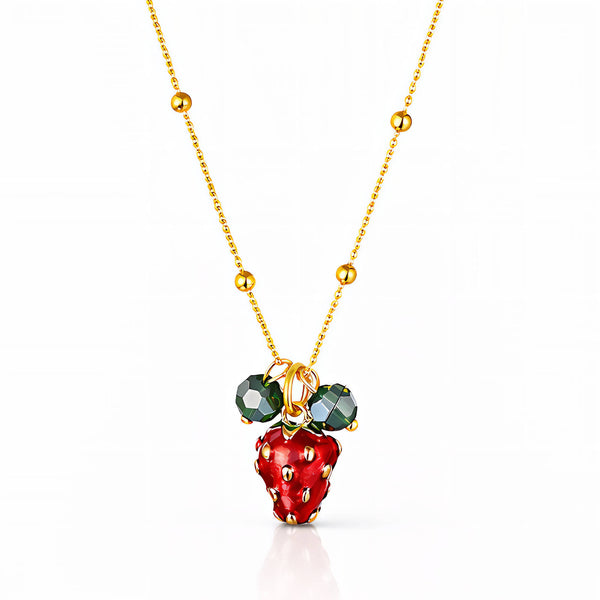 Strawberry Necklace, 18K Gold Plated Steel
