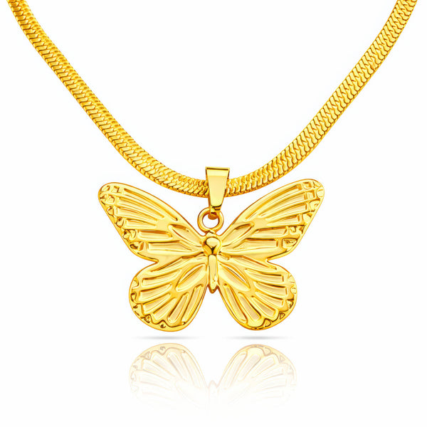Butterflies Necklace, 18K Gold Plated Steel