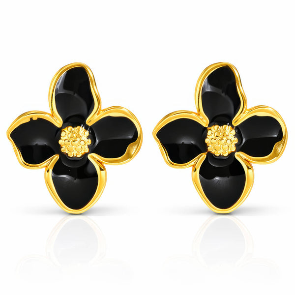 Flowers Earrings, 18K Gold Plated Steel