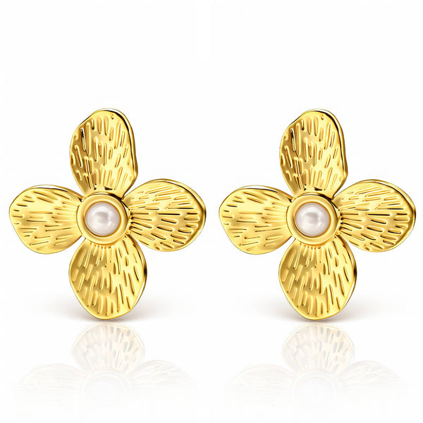 Flowers Earrings, 18K Gold Plated Steel