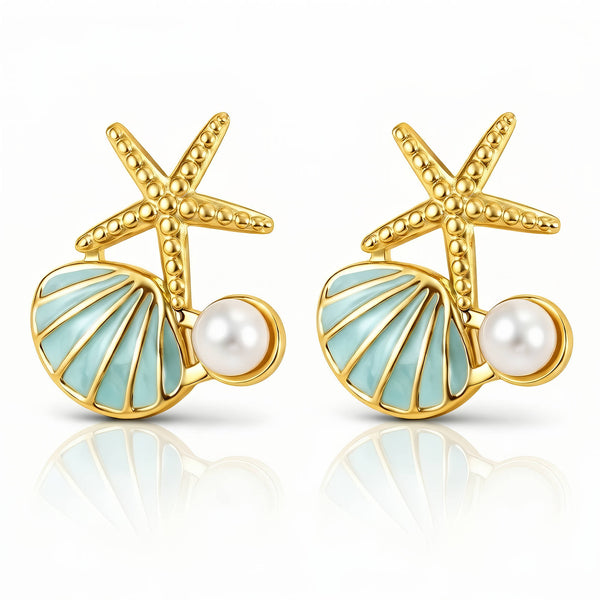 Starfishes Earrings, 18K Gold Plated Steel