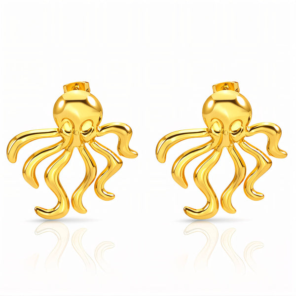 Squids Earrings, 18K Gold Plated Steel