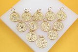 Gold Filled 18K Coin Disc Medallion Zodiac Horoscope Charm Pendant