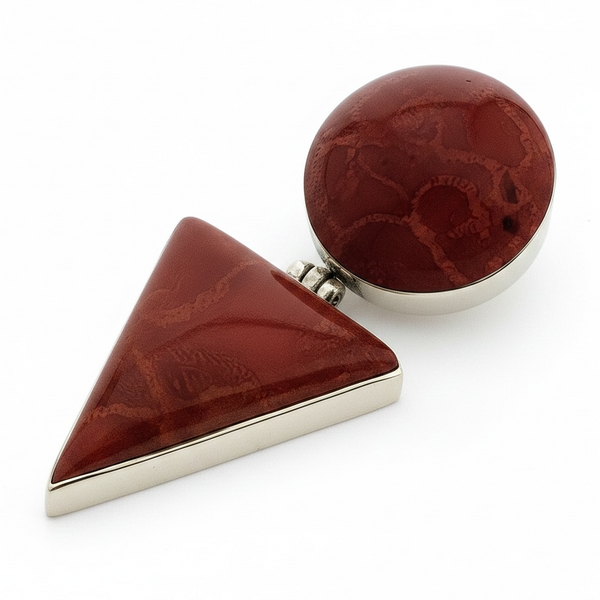 Red coral Circle & Triangle Sterling Silver Pendant