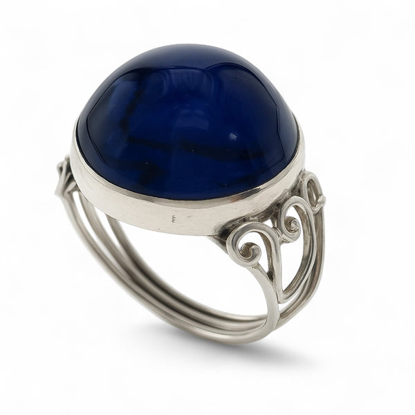 Blue Stone Round Sterling Silver Ring