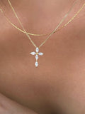 Gold Plated 925 Sterling Silver Cubic Zirconia Cross Necklace