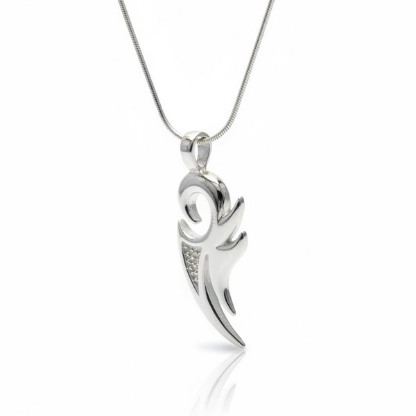 Tribal Tattoo Pendant Necklace – Sterling Silver Plated