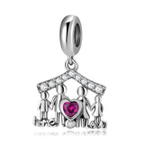 S925 Sterling Silver Family House with Four Members Zircon Inlaid Pendant