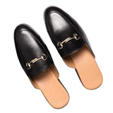 Shoes Black Slip Ons with Gold Buckle